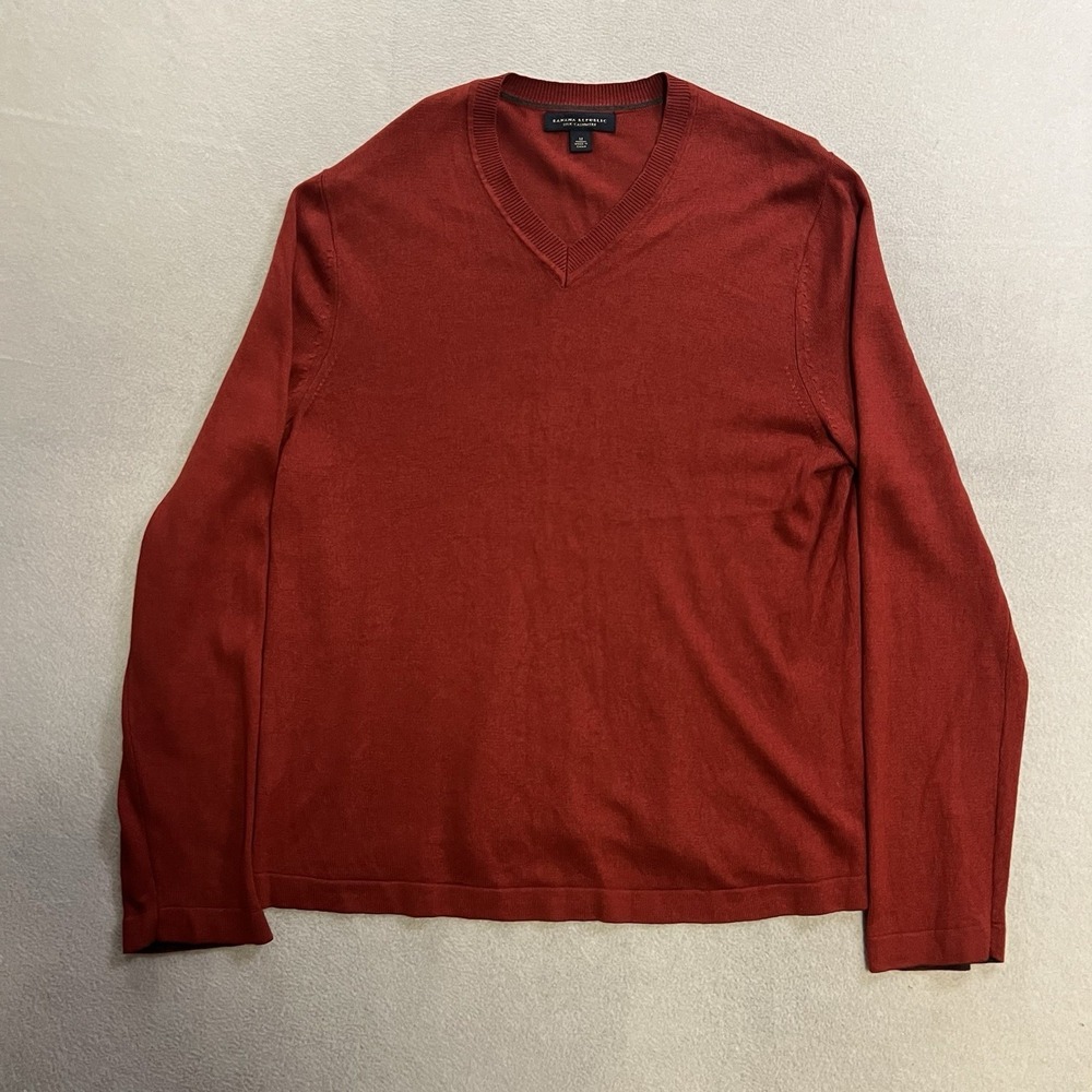 Banana Republic Sweater Men's Medium Red Silk Cashmere V Neck Lightweight Knit